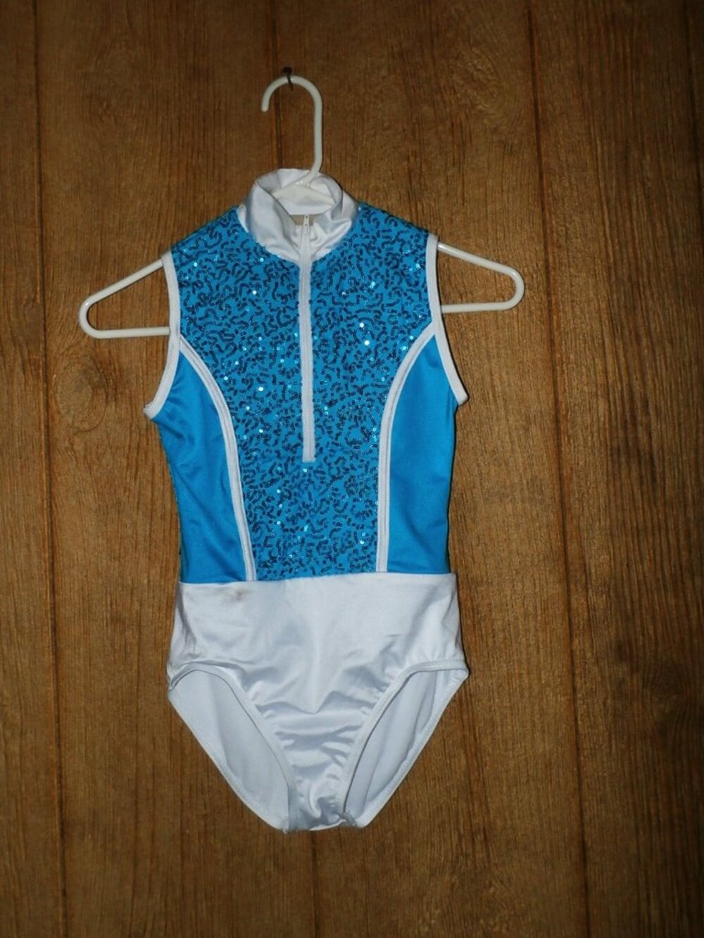 NEW Weissman Showtime Dance Costume Leotard Blue white Sequined Size CM